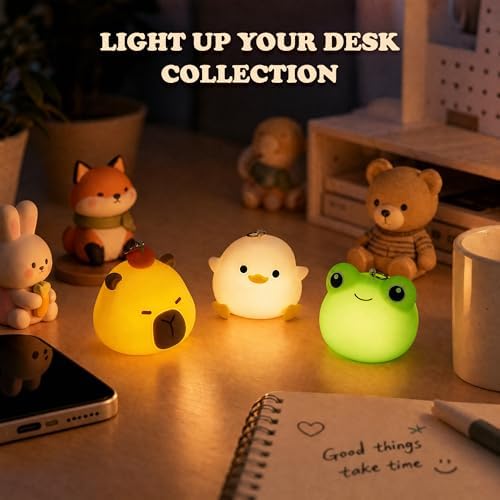 UNEEDE 3 Pack Mini Animal Night Light Set, Mini Capybara, Frog & Duck Lamp
