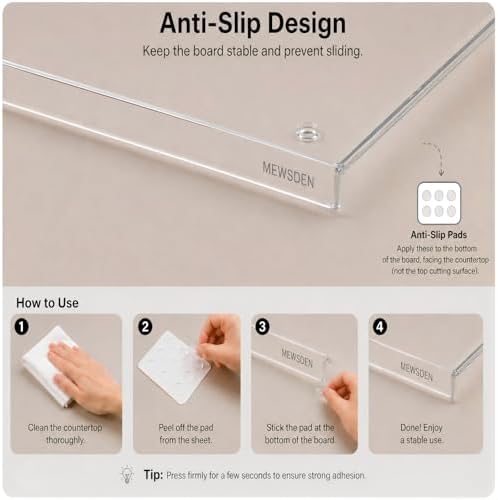 Acrylic Cutting Board with Counter Lip, Clear Cutting Boards for Countertop Protector, Non-Slip Dough Mat for Kitchen Counter, Aesthetic Kitchen Decor Gadgets House Warming Gifts New Home(20"x16")