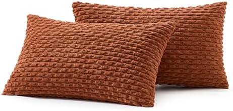 MIULEE Lumbar Fall Decorative Throw Pillow Covers 12x20 Burnt Corduroy