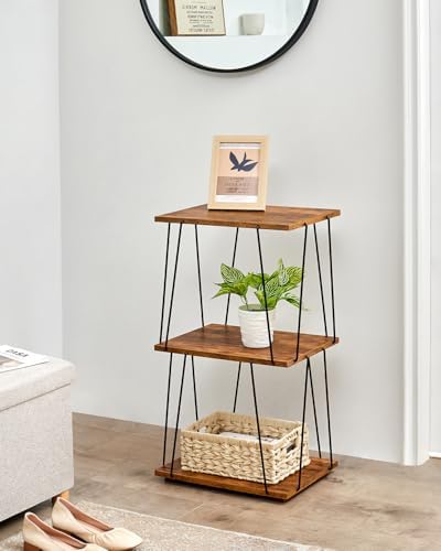 KJGKK Side Table Set of 2, Tall End Table, Small Accent Table, Bedside Table for Living Room, Bedroom, Rustic Brown & Black