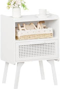 Lerliuo Rattan Nightstand, Side Table with Drawer Open Shelf