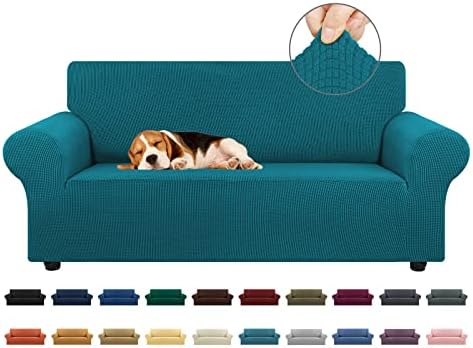 KEKUOU Stretch Loveseat Couch Cover, 2 Cushion Couch Slipcover,Peacock Blue