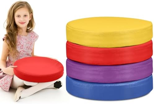 Juexica 4 Pcs Extra Thick Floor Cushion Classroom, Bright Colors, Round