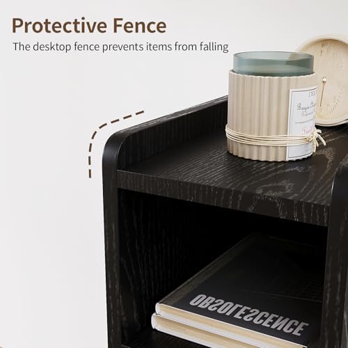 7.8" Narrow Nightstand Set of 2 with 2 Drawers & Open Storage,Black