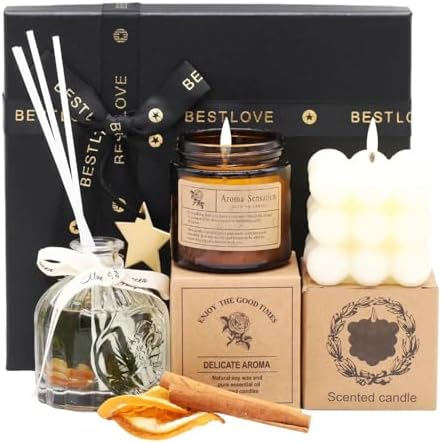 Birthday Gifts for Women, 6-Piece Aromatherapy Candle & Reed Diffuser Set