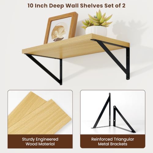 Axeman Deep Floating Shelves, 18'' x 10'' Oak Wall Shelves Set of 2