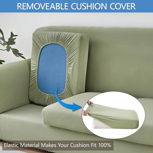 Stretch Sofa Cover Couch Covers, 2-Piece Armchair Cover with Separate Cushion Cover, Washable Soft Spandex Furniture Protector for Living Room(Armchair, Light Green)
