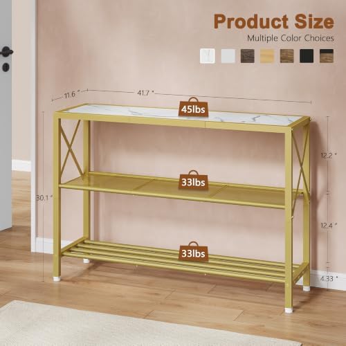 Hoctieon 3-Tier Industrial Narrow Console Table, Gold