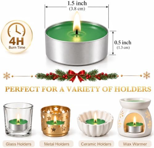 Green Tealight Candles 80 Pack, 4 Hour Unscented Tea Lights for Christmas