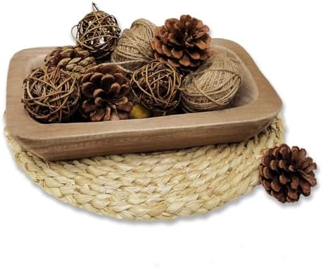 Wooden Dough Bowl Decor, Vintage Wooden Bowl Hand Carved Home Decor for Dining Table Center, Living Room, Kitchen Decor. (10inch brown)