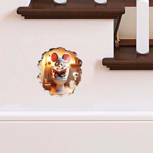 3D Mouse Sitting on Toilet - Mousehole Wall Sticker Decal - Removable Bathroom Decor - Kids Room - Peel & Stick - Whimsical Home Decor - MICESTERPIECE