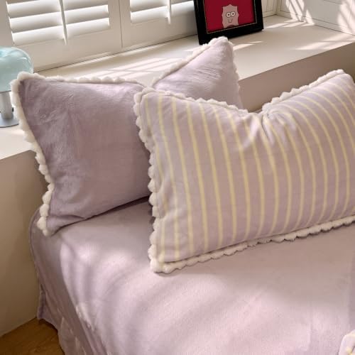 AOJIM Milk Velvet Duvet Cover Set Queen Vintage Lilac Striped Bedding 3Pcs