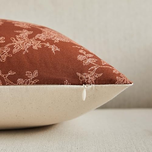 100% Cotton French Pastoral Throw Pillow Covers Set of 2, 24x24 Inch Background/Terracota Farmhouse Decorative Cushion Covers for Sofa Bed Living Room Home Decor