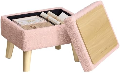 SONGMICS Foot Stool Ottoman, Small Storage Ottoman with Legs, 15.7 Inches