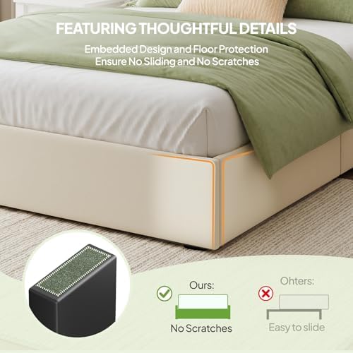 Welzona Full Size Upholstered Bed Frame with Headboard & 4 Drawers, White