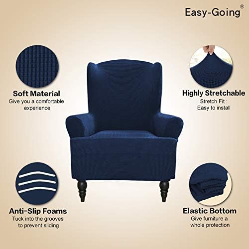 Easy-Going Stretch Wingback Chair Sofa Slipcover Navy