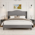 Queen Size 50.4'' Upholstered Tall Headboard Bed Frame, Light Grey