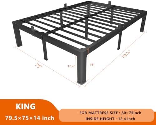 yookare King Metal Platform Bed Frame 14 Inch, 3500 lbs Heavy Duty Steel Slat Bed Frame, Round Anti-Bump Corners & Recessed Middle Legs,Anti-Slip Mattress Stopper, No Box Spring Needed