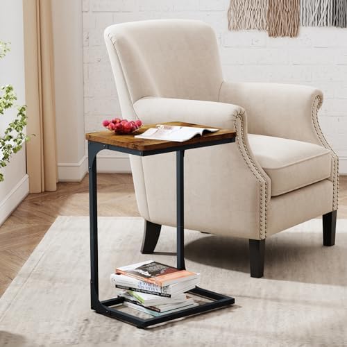 QEEIG C Shaped Side Table Set of 2 (15.7" Width, Brown)