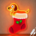Dachshund Christmas Neon Sign, Stocking Wall Decor