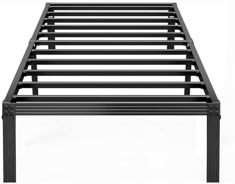 Twin Bed Frames with Heavy Duty Steel Slat, 14 Inches Platform Bed Frame, Non-Slip Design, No Box Spring Needed, Easy Assembly, Quiet Noise Free, Under Bed Storage Space, Black