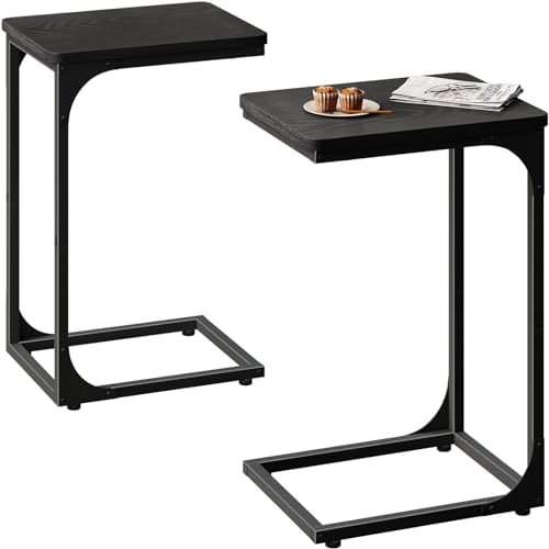 QEEIG C Shaped End Table Side Tables for Couch Set of 2, Black