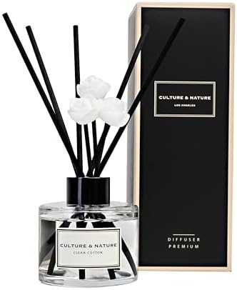 CULTURE & NATURE Reed Diffuser Set 4oz (120ml) Clean Cotton Scented Diffuser with Sticks Home Fragrance Reed Diffuser for Bathroom Shelf Decor