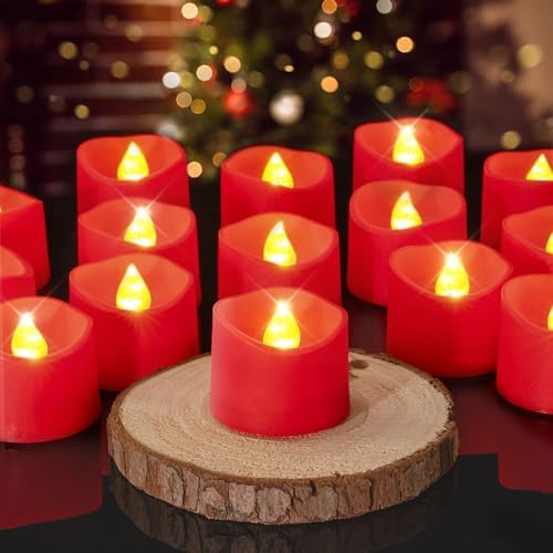 Homemory 12-Pack Red Flameless Battery Tea Light Candles, 200+ Hours