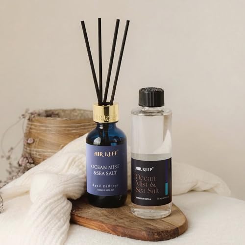 Airkeep Ocean Mist&Sea Salt Reed Diffuser Refill – 6.76 fl oz*3 – Premium Scented Oil for Home Aromatherapy – Long-Lasting Fragrance for Reed Diffusers – Perfect for Bathroom, Bedroom & Home Decor