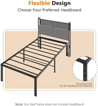 Bonnlo 16 Inch Metal Platform Twin Bed Frame, Mattress Foundation Replacement,Heavy Duty Steel Slat Support,No Box Spring Needed,Black