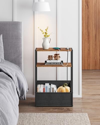 TUTOTAK Narrow Side Table with Charging Station, Slim End Table
