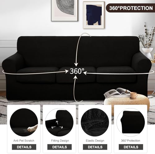 U-NICE HOME 4 Pieces Stretch Couch Cover Sofa Slipcover, Black