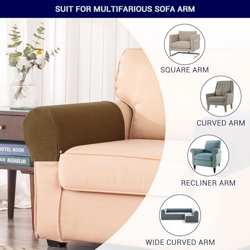 SUBRTEX Stretch Couch Arm Covers Set of 2, Non-Slip Sofa Armrest Slipcovers