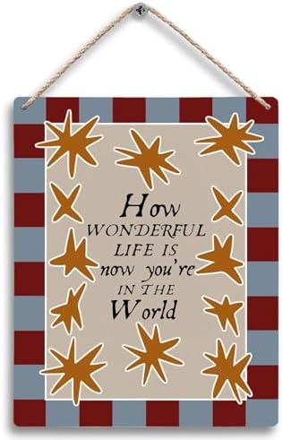 FUGWN Vintage Nursery Hanging Wooden Signs 8x10, How Wonderful Life Is Now You're In the World Wall Decor Wood Plaque Hanging Decorations for Kids Toddler Boys Girls Room Bedroom Playroom Door Decor