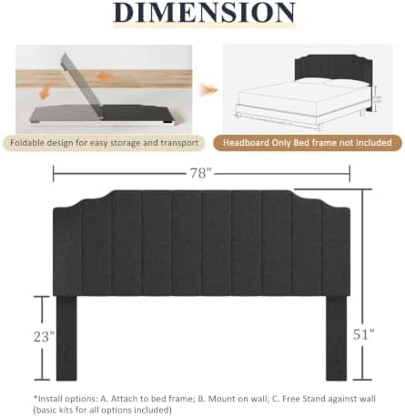 Befurtori King Size Headboard Only, Linen Wall Mount Headboard, Dark Gray