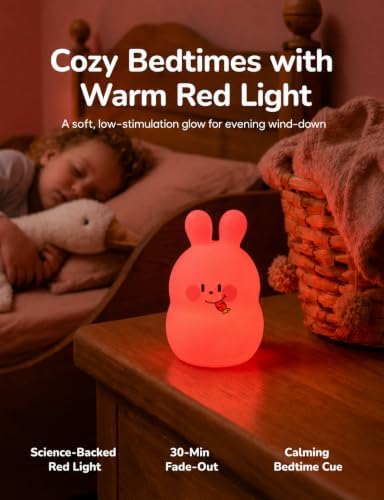 Slumber Pal, Bunny Silicone Squishy Night Light for Kids, Cute Night Lamp