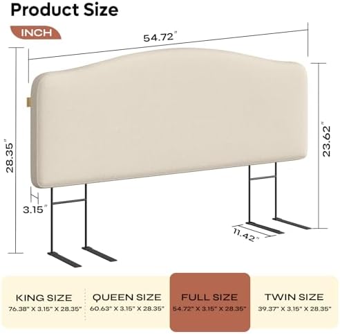 Pinmoco Full Upholstered Headboard, Height Adjustable Velvet, Beige