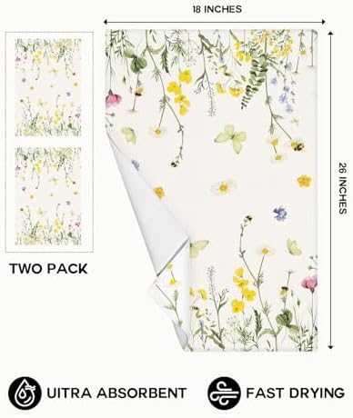 Miss Adola Cute Kitchen Towels Set of 2, 18 x 26 Inch, Butterfly Flower