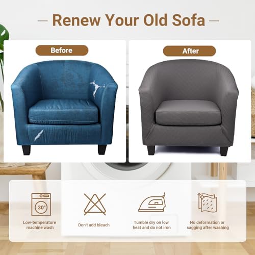 Club Armchair Slipcover, 2 Piece Tub Barrel Chair Slip Cover with Chair Cushion Cover, Soft Stretch Chair Couch Slipcover with Elastic Bottom Washable Furniture Protector for Living Room