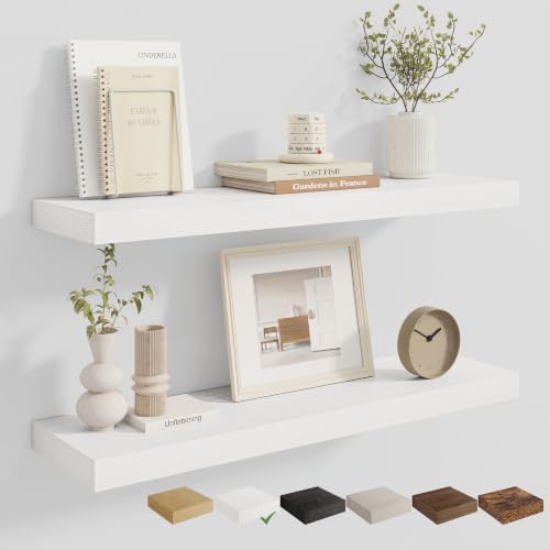 Dreamland 32 Inches Wall Mounted Wood Floating Shelves, White, 2 Pack