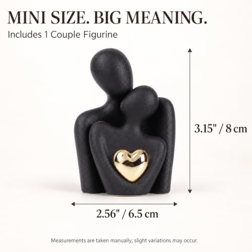 Mini Couple Statue, Ceramic Figurine for Shelf Decor, 3.15" Black