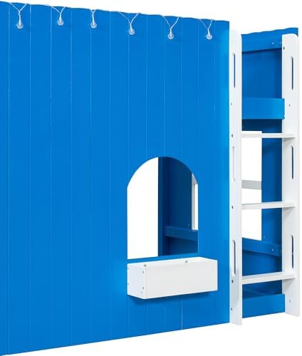 Merax Twin Loft Bed with Ladder and House-Style Frame, Klein Blue