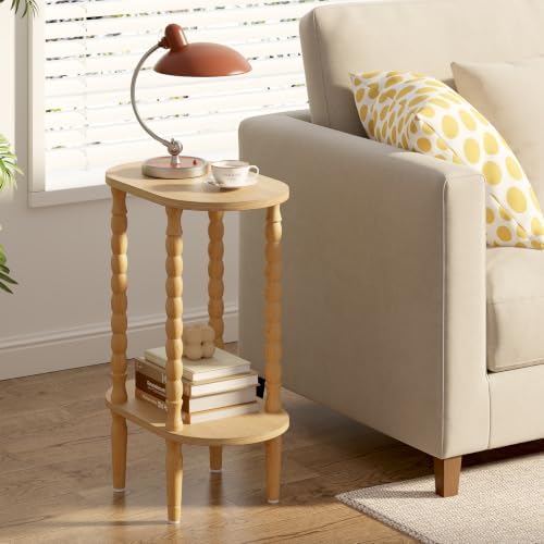 TUTOTAK Narrow Side Table with Solid Wood Legs, Small Oval End Table