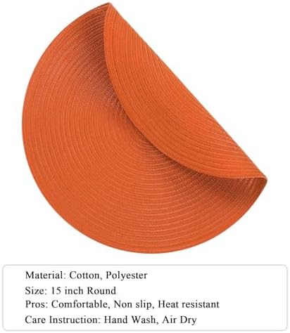 SHACOS Round Braided Fall Placemats Set of 6 Bright Orange Place Mats