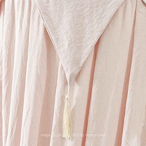 Hommi Lovvi Princess Bed Canopy for Girls, Dreamy Tassels Ceiling Canopy Net Kids Room Decor Soft Nursery Crib Canopy Reading Nook, Large Children Canopies Full Queen Size with Lights - Light Pink
