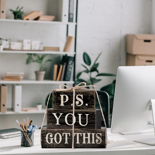 Yuntau 4 Pcs Farmhouse Motivational Decor Wooden Block Black Decor