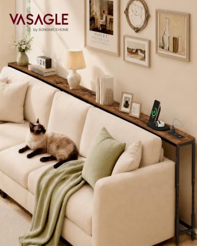 VASAGLE 106.3"Console Table, 25.2-35.2"Height Adjustable, with Power Outlet