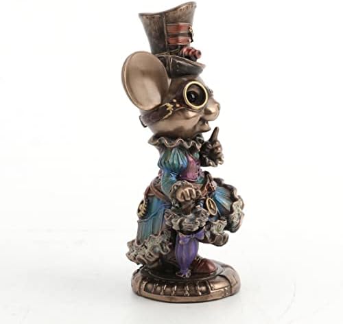 Veronese Design 5 1/2 Steampunk Lady Mouse with Top hat and Parasol Animal Figurine Bronze Finish