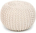 · REDEARTH · Round Pouf Ottoman - Hand Knitted Boho Poof Footrest - Ivory