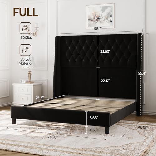 Full Upholstered Bed Frame, 55.4'' Tall Headboard with Wingback
